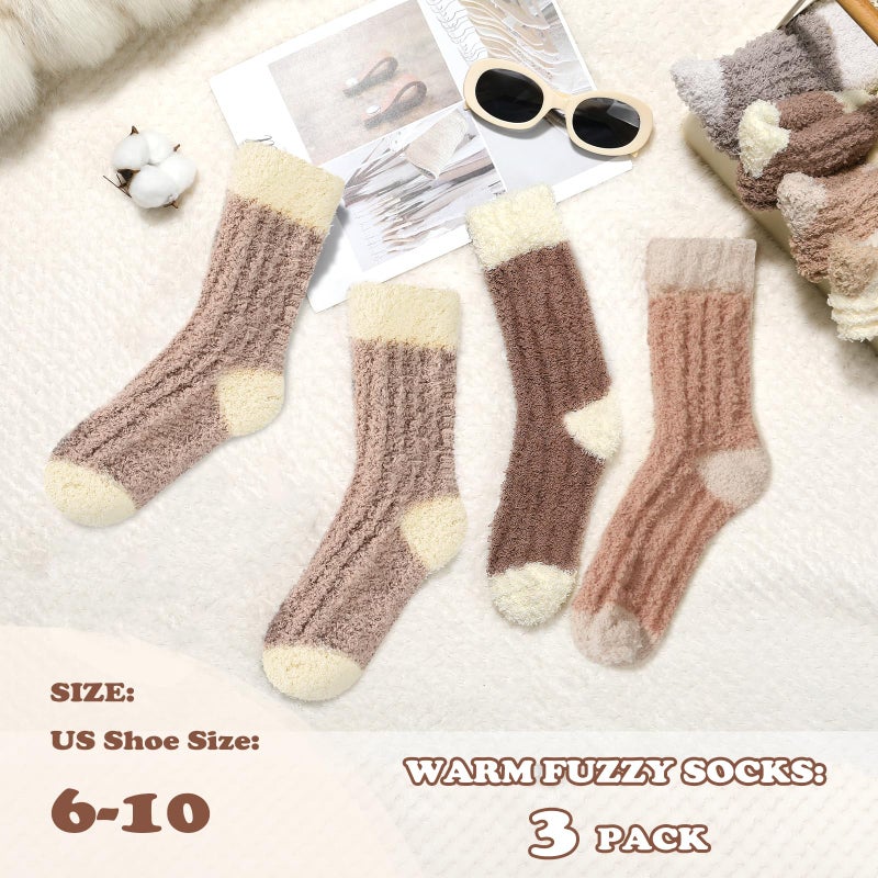 Premillow Fuzzy Socks for Women, Womens Winter Warm & Cozy Fluffy Socks 3 Pairs Ultra Soft Fabric Sleeping Slipper Sock for Women Gifts - Image 3