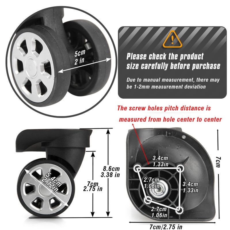 Zoofen Couple of Mute Replacement Luggage Suitcase Wheels Multi-Size Swivel Wheels(W045) - Image 2