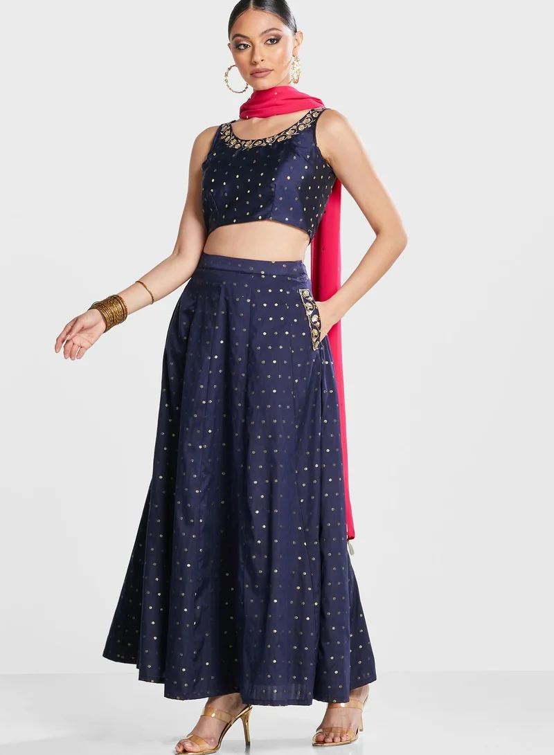indya Indya X Shraddha Kapoor Navy Blue Polka Maxi Skirt
