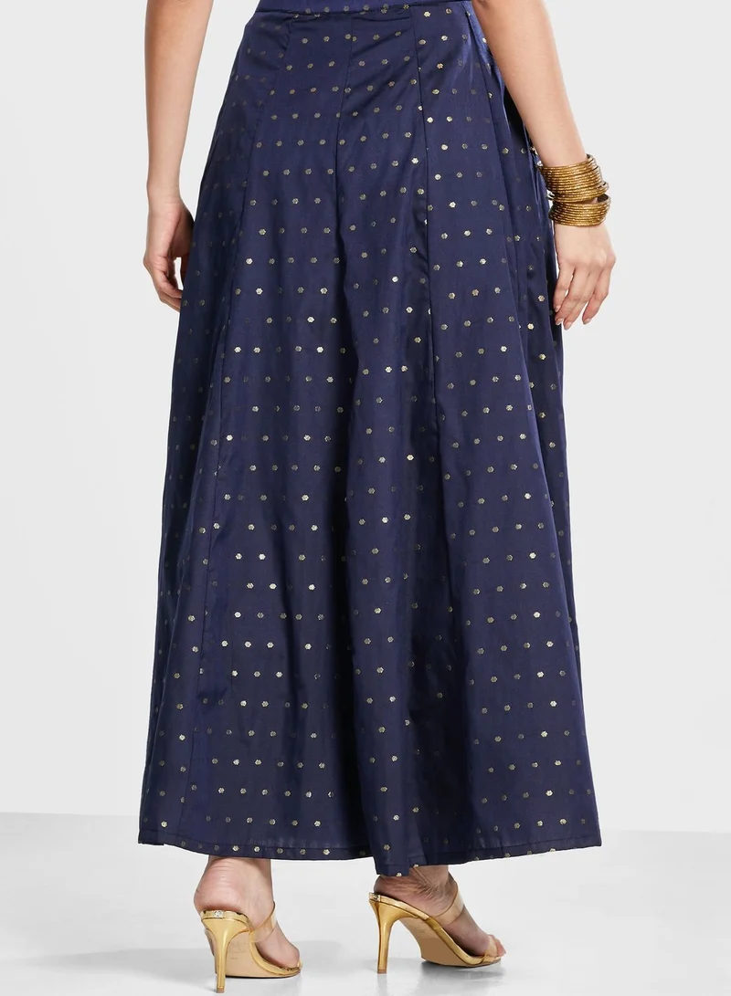 indya Indya X Shraddha Kapoor Navy Blue Polka Maxi Skirt