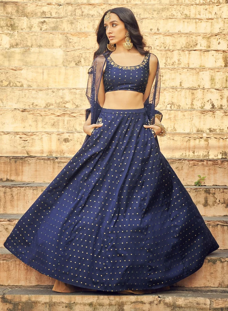 indya Indya X Shraddha Kapoor Navy Blue Polka Maxi Skirt
