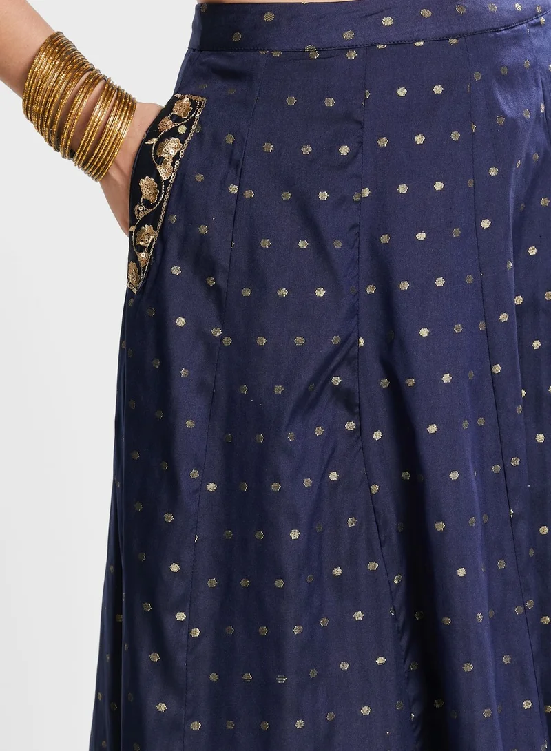 indya Indya X Shraddha Kapoor Navy Blue Polka Maxi Skirt