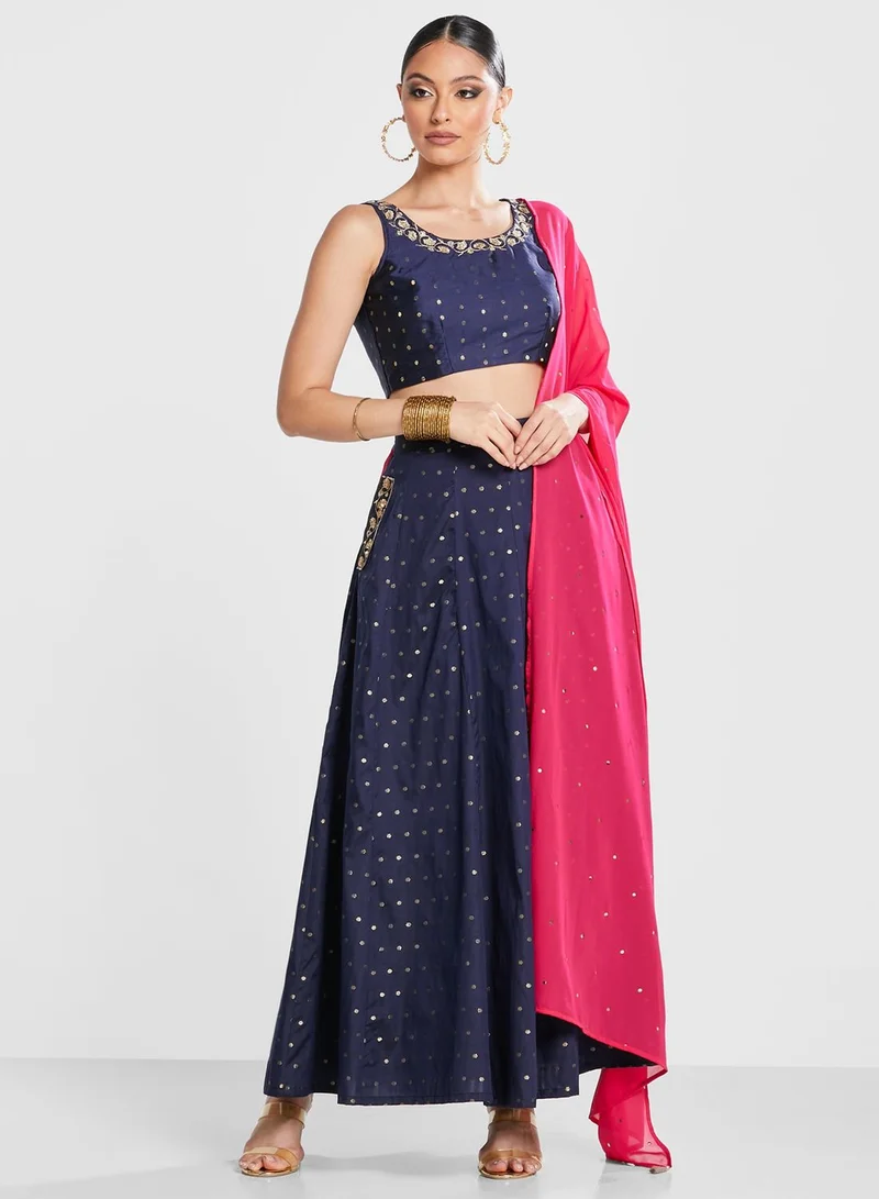 indya Indya X Shraddha Kapoor Navy Blue Polka Maxi Skirt