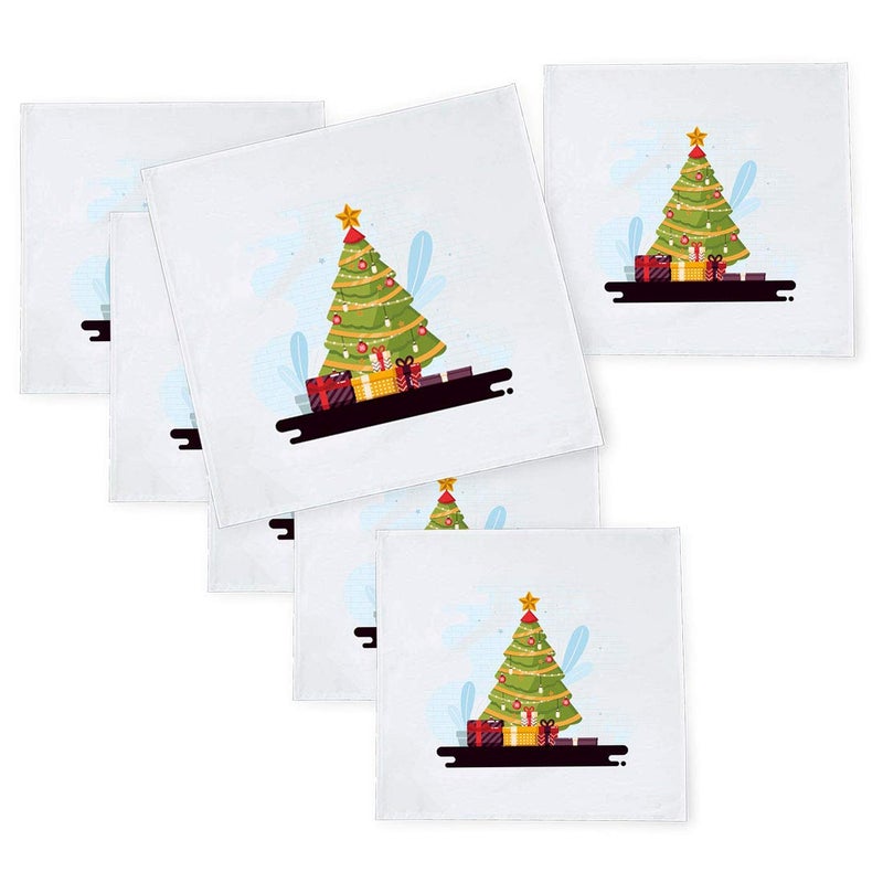 Khakee 6 Pcs Christmas Theme Tafta Silk Table Napkins 10x 10 for Xmas Decoration Christmas OrnamentsChristmas Gift npxmas169P - Image 1