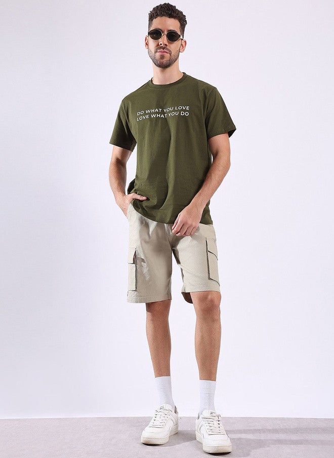 Hence Men Slim Fit Cargo Shorts in Green with 6 Pockets - Image 4