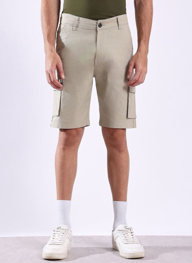 Hence Men Slim Fit Cargo Shorts in Green with 6 Pockets - Image 1