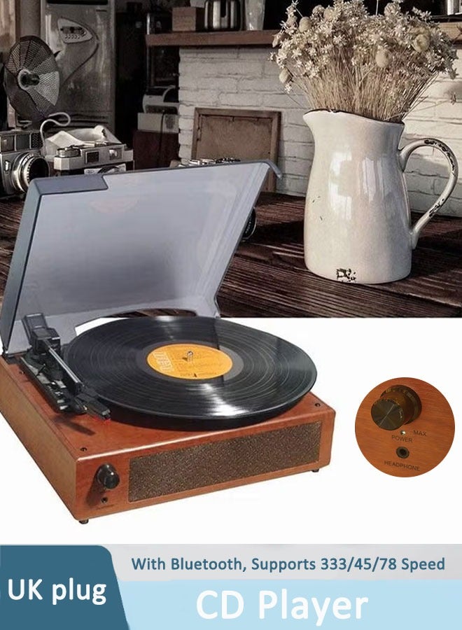 High End Wooden PU Leather 3 Speed Gramophone CD Player Suitcase Wireless Bluetooth Retro Vinyl Turntable Record Player - Image 2