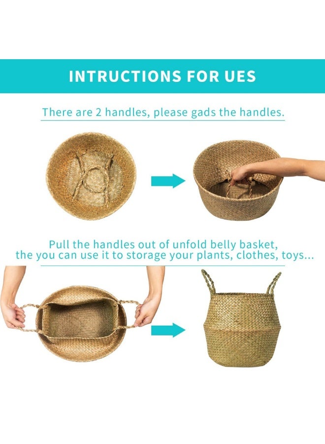 McDou سلة زهور منسوجة، نبات محاكاة لزراعة التخزين، وعاء نبات، غسيل، نزهة وبقالة، أوعية نباتات للزينة الداخلية/الخارجية (كبير، طبيعي) - Image 5