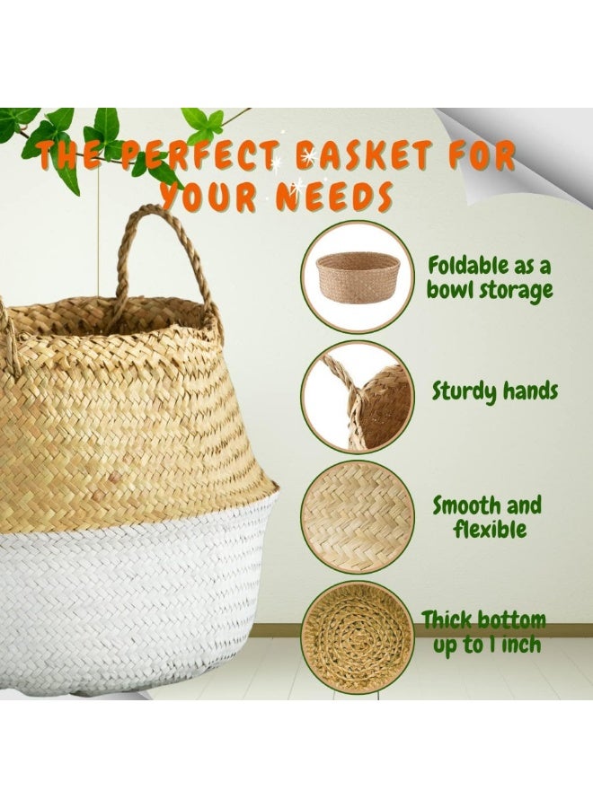 McDou سلة زهور منسوجة، نبات محاكاة لزراعة التخزين، وعاء نبات، غسيل، نزهة وبقالة، أوعية نباتات للزينة الداخلية/الخارجية (كبير، طبيعي) - Image 4