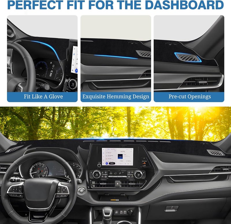 FIILINES Dash Cover Fit for Toyota Highlander 2020 2021 2022 2023 (Fit with or Without Display) Dashboard Mat Cover Sunshade Nonslip Mesh Protector No Glare - Image 4