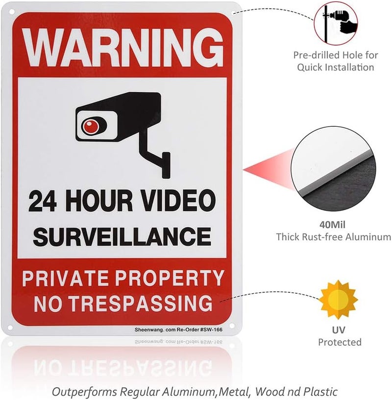 BPA® Private Property No Trespassing Sign, Video Surveillance Signs Outdoor, UV Printed .040 Mil Rust Free Aluminum 10 x 7 in, Security Camera Sign for Home, CCTV - Image 3