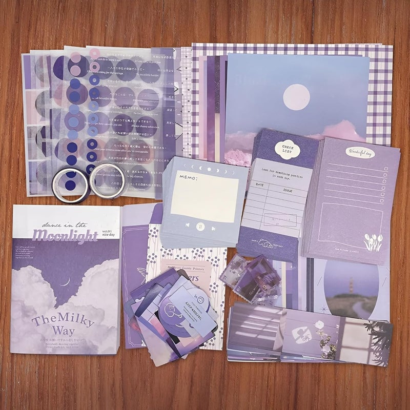 PRYFIL 346Pcs Vintage Journal Scrapbook Pack Kit for Art Journaling Bullet, Planners DIY Paper Stickers, Craft Kits Notebook, Collage Album Aesthetic Sticker (Moonlight, Purple)  - Image 5