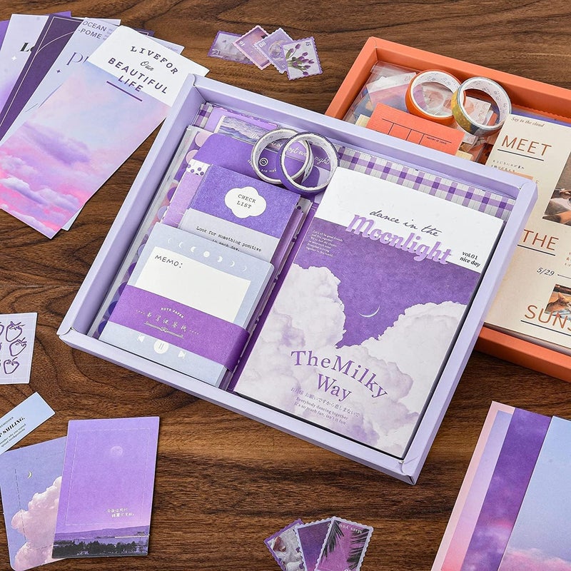 PRYFIL 346Pcs Vintage Journal Scrapbook Pack Kit for Art Journaling Bullet, Planners DIY Paper Stickers, Craft Kits Notebook, Collage Album Aesthetic Sticker (Moonlight, Purple)  - Image 4