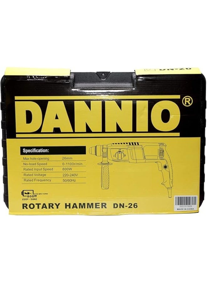 DANNIO Rotary Hammer Drill with Dual Drill Modes, 360° Rotating Auxiliary Handle, 26mm SDS-Plus, Concrete Power Tools with Case - 800 Watts (DN-26) - Image 2