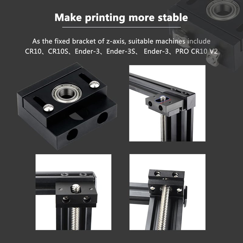 klarako Aluminum Alloy Adjustable Ender 3 Upgrade Z-Axis Leadscrew Top Mount Z-Rod Bearing Holder Adjustable Metal CR10 Z-Axis T8 Lead Screw Top Mount for Ender 3, Black - Image 5