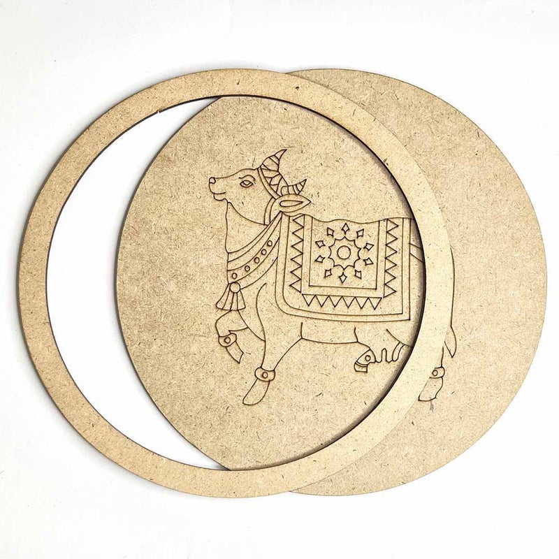 TANGYOAK Pichwai Cow Mdf Design Engraved Wall Plate With Frame DIY Craft Set Of 6 - Image 2