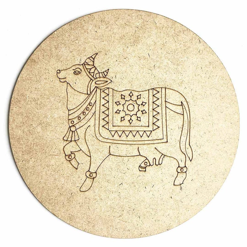 TANGYOAK Pichwai Cow Mdf Design Engraved Wall Plate With Frame DIY Craft Set Of 6 - Image 4