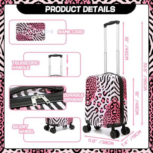 Inprof Kids Luggage with Spinner Wheels Carry on Suitcases for Girls 2 Piece Luggage Sets 16" Toddler Suitcase for Kids Rolling Suitcase Airline Approved (Pink Leopard) - Image 2