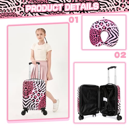 Inprof Kids Luggage with Spinner Wheels Carry on Suitcases for Girls 2 Piece Luggage Sets 16" Toddler Suitcase for Kids Rolling Suitcase Airline Approved (Pink Leopard) - Image 3