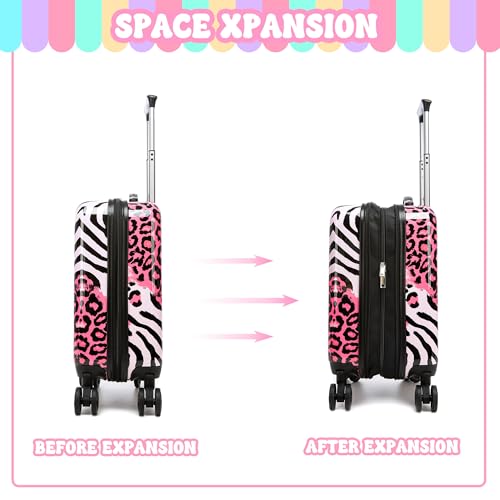 Inprof Kids Luggage with Spinner Wheels Carry on Suitcases for Girls 2 Piece Luggage Sets 16" Toddler Suitcase for Kids Rolling Suitcase Airline Approved (Pink Leopard) - Image 4