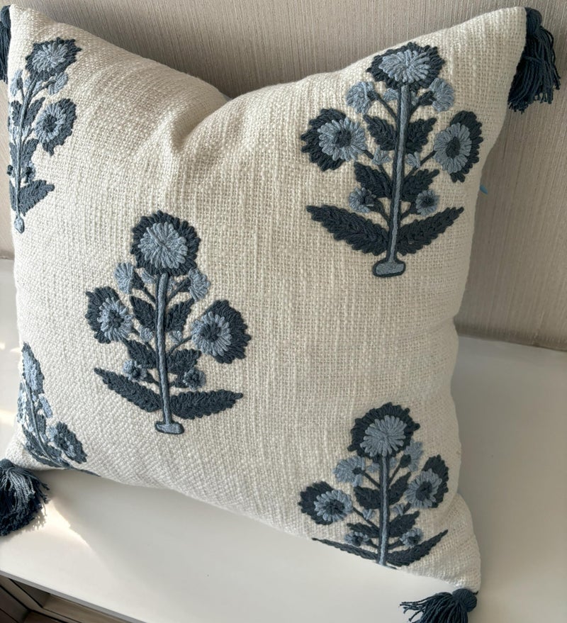 YugTex Hand Embroidered Russell Motif Decorative Square Accent Throw Pillow Cover - Pillowcase for Living Room Sofa, Couch, Bedroom - Chair Cushion Cover - 20x20 Inches, Ivory - Image 4