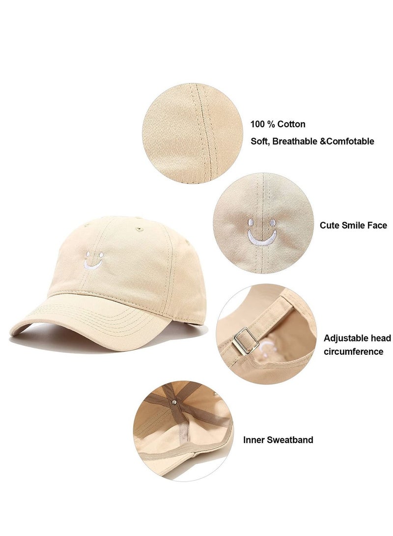 SYOSI Smiley Face Cotton Baseball Cap 3 Pack Adjustable Low Profile Unstructured Dad Hat for Women Men Versatile Washed with Ponytail Hole High Messy Bun Ponycap - Image 4