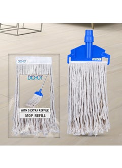 DICHOT DICHOT Wet Mop Refill 250 GM with Clip and Check Duster Cloth Blue Pack of 6  - Image 1