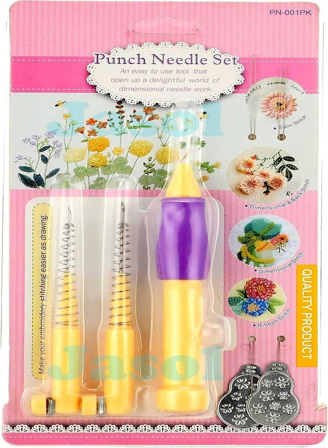 Jasol Punch Needle Embroidery Set with 3 Sizes Needle Pen Kit, Thread Cutter Cap Tool for DIY Craft, Sewing, Knitting, Embroidery Needle Punch Pink - Image 2