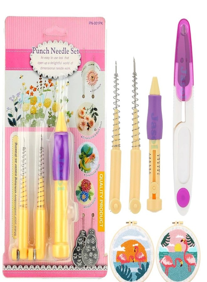 Jasol Punch Needle Embroidery Set with 3 Sizes Needle Pen Kit, Thread Cutter Cap Tool for DIY Craft, Sewing, Knitting, Embroidery Needle Punch Pink - Image 1