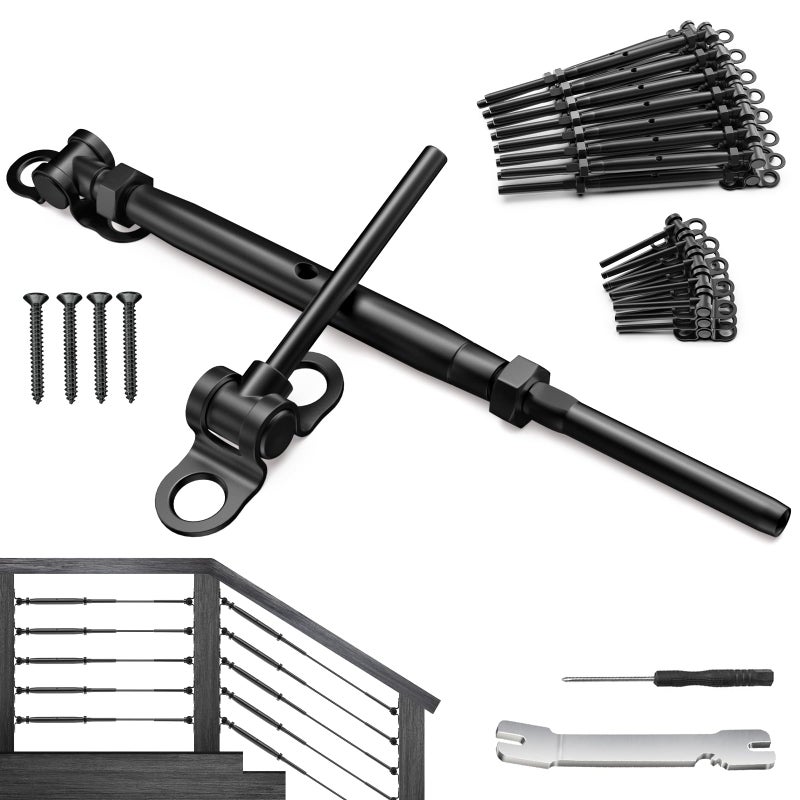 BLIKA 15 Pair 1/8" Black Cable Railing Kit Swage Toggle Turnbuckle Hardware, Adjustable Angle T316 Stainless Steel Cable Railing Kits for 2"x2", 4"x4" Wood Posts, Black Deck Railing Kit for Stairs - Image 1
