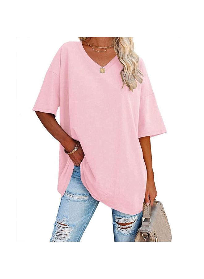 European And American Women's Clothing Spring And Summer New Color Loose Half-sleeve V-neck Cotton Belted Women's Top