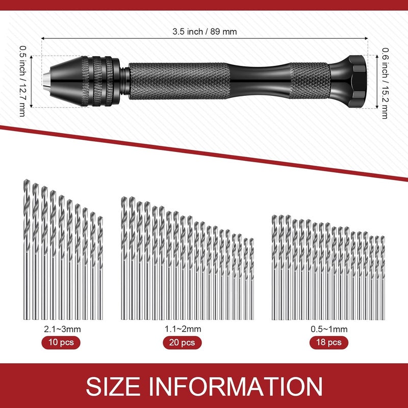 Zhehao 59 Pieces Hand Drill Bits Set Include 49 Pcs Metal Pin Vise Hand Drill Micro Mini Twist and 10 Pcs Tungsten Carbide PCB Rotary Tools for Resin Polymer Wood Craft DIY Jewelry Making Carving - Image 3