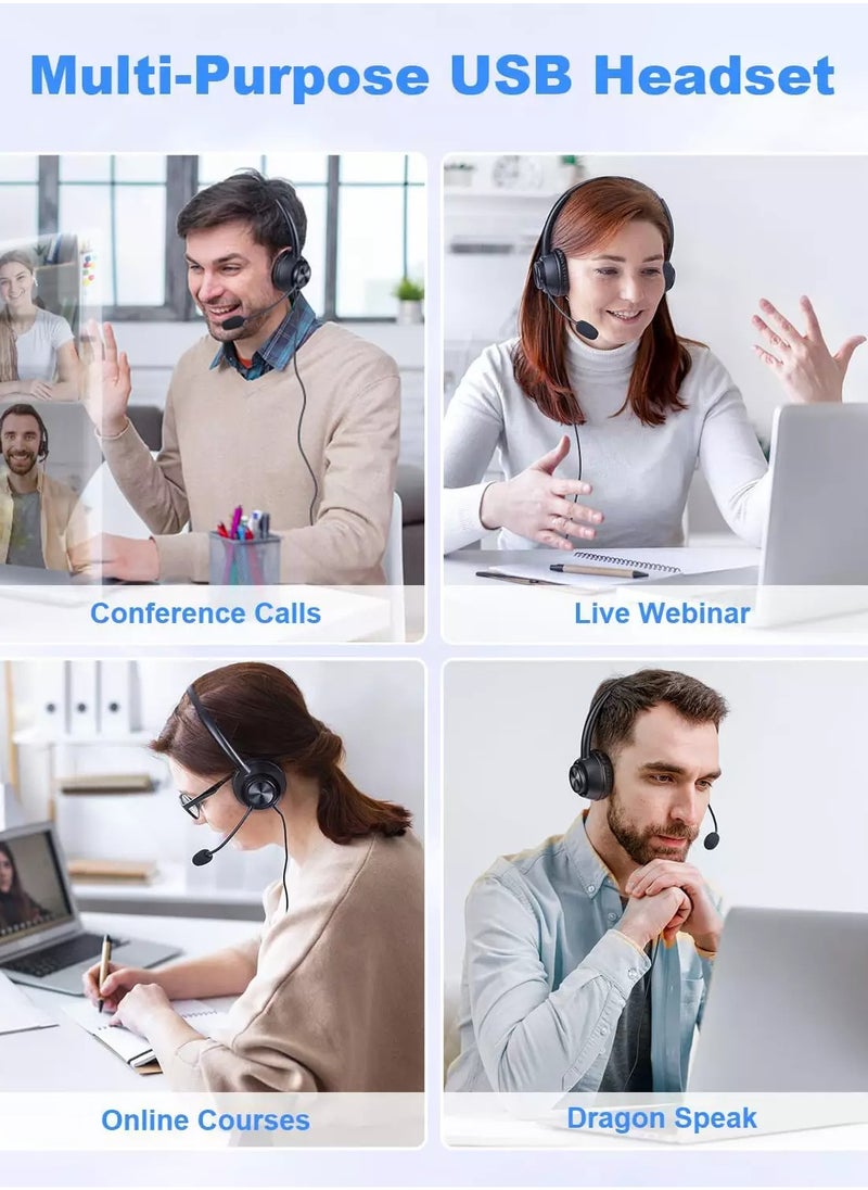 New Bee - H368 USB Headset with Microphone for PC, Computer Headset with Mic, Wired Headset with USB-A & USB-C, Mute, in-Line Controls Call Center Headset for Work PC Laptop Office Phone Meeting Zoom Skype - Image 1
