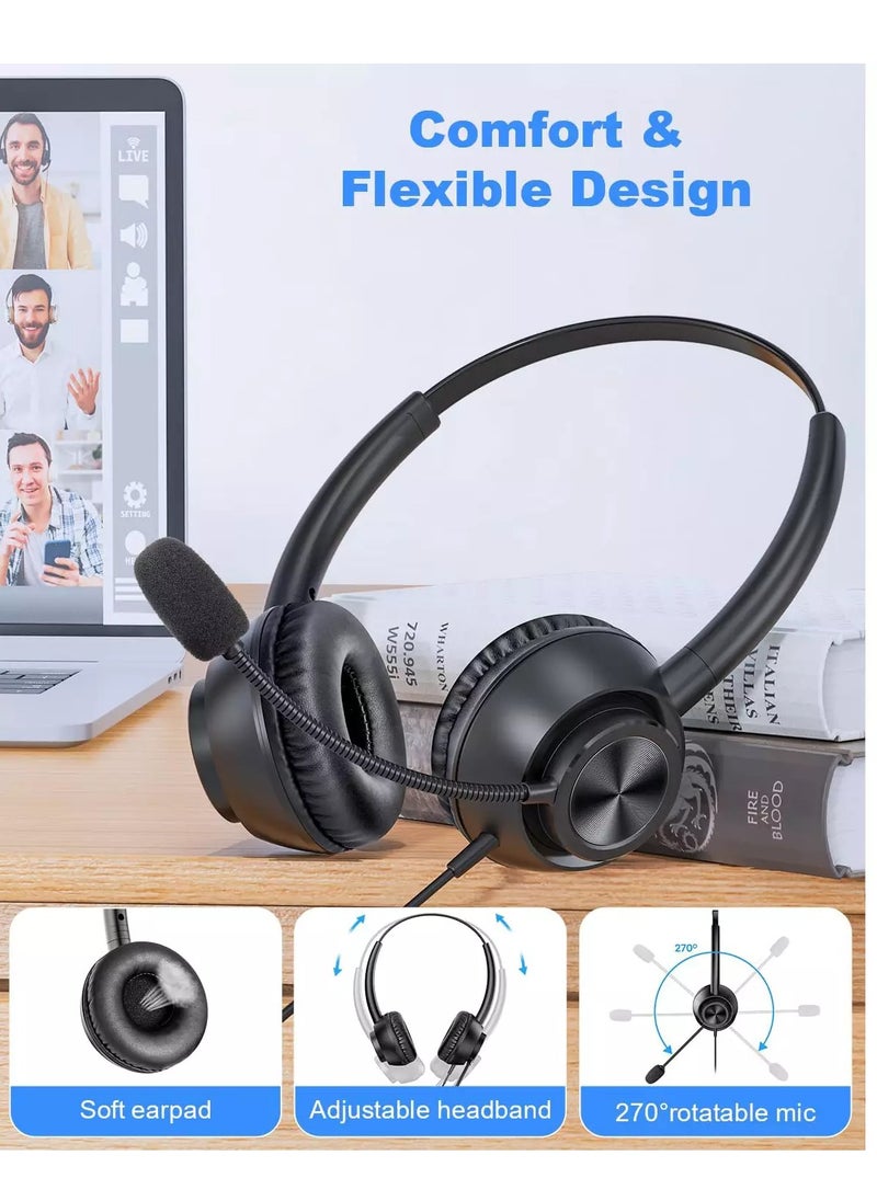 New Bee - H368 USB Headset with Microphone for PC, Computer Headset with Mic, Wired Headset with USB-A & USB-C, Mute, in-Line Controls Call Center Headset for Work PC Laptop Office Phone Meeting Zoom Skype - Image 1