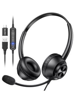 New Bee H368 USB Headset with Microphone for PC, Computer Headset with Mic, Wired Headset with USB-A & USB-C, Mute, in-Line Controls Call Center Headset for Work PC Laptop Office Phone Meeting Zoom Skype  - Image 1