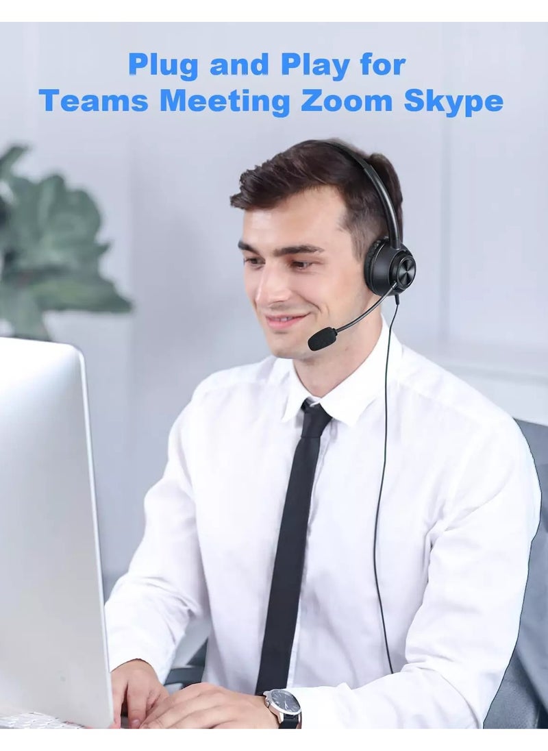 New Bee - H368 USB Headset with Microphone for PC, Computer Headset with Mic, Wired Headset with USB-A & USB-C, Mute, in-Line Controls Call Center Headset for Work PC Laptop Office Phone Meeting Zoom Skype - Image 1