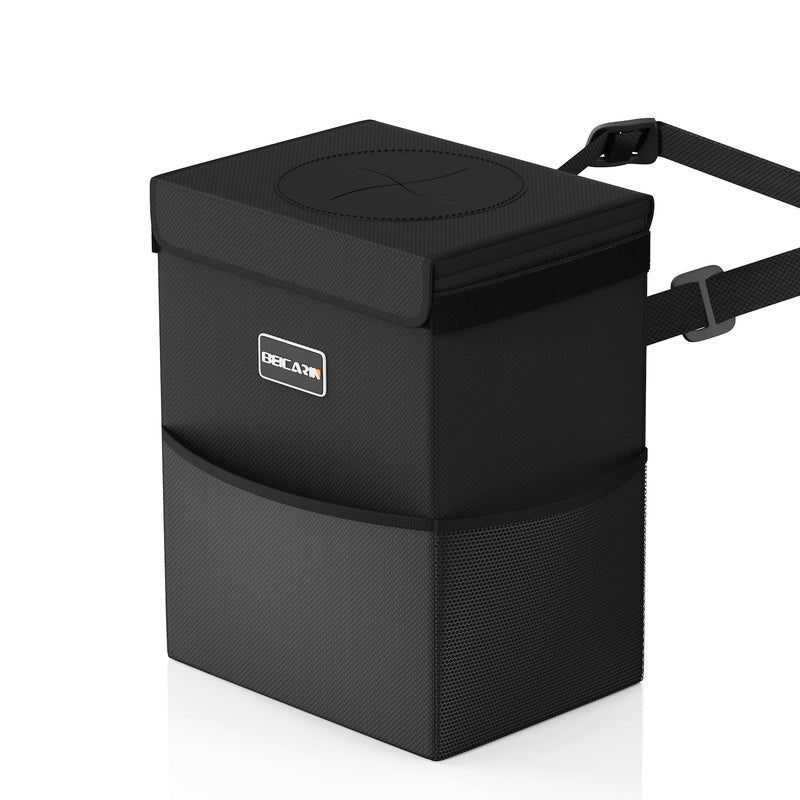 Beicarin Car Trash Can with Lid - Trash Bag Hanging with Storage Pockets Leak-Proof Organizer Collapsible and Portable Waterproof Garbage Bin, 2.2 Gallons Multipurpose Trash Bin for Car - Image 1