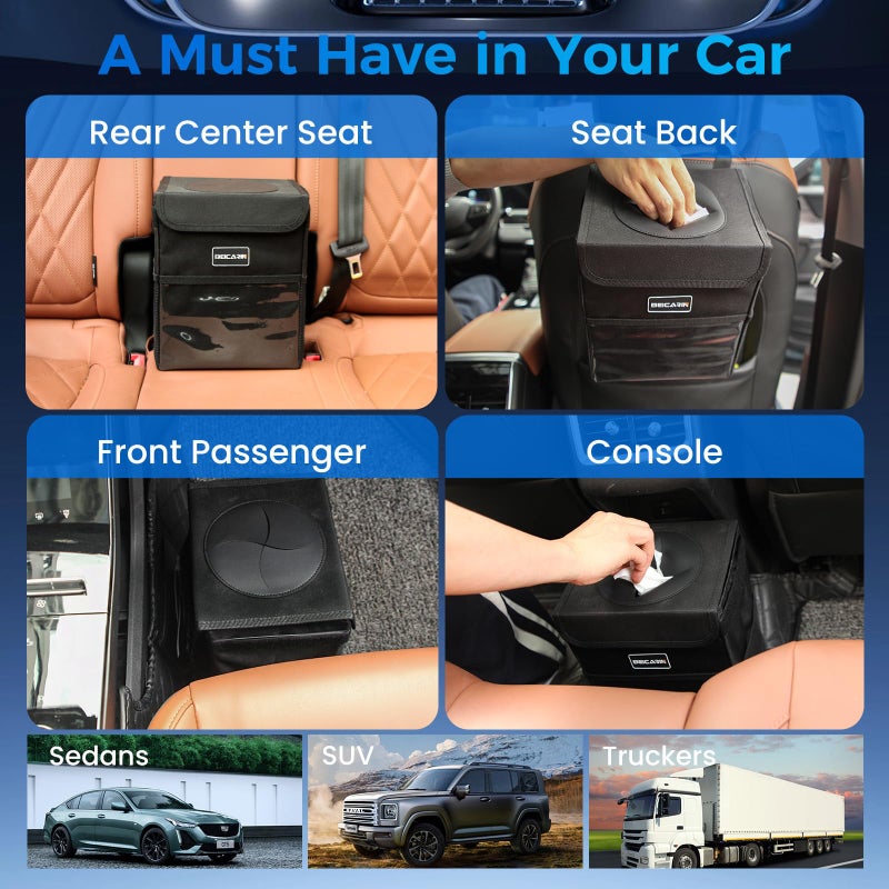 Beicarin Car Trash Can with Lid - Trash Bag Hanging with Storage Pockets Leak-Proof Organizer Collapsible and Portable Waterproof Garbage Bin, 2.2 Gallons Multipurpose Trash Bin for Car - Image 5