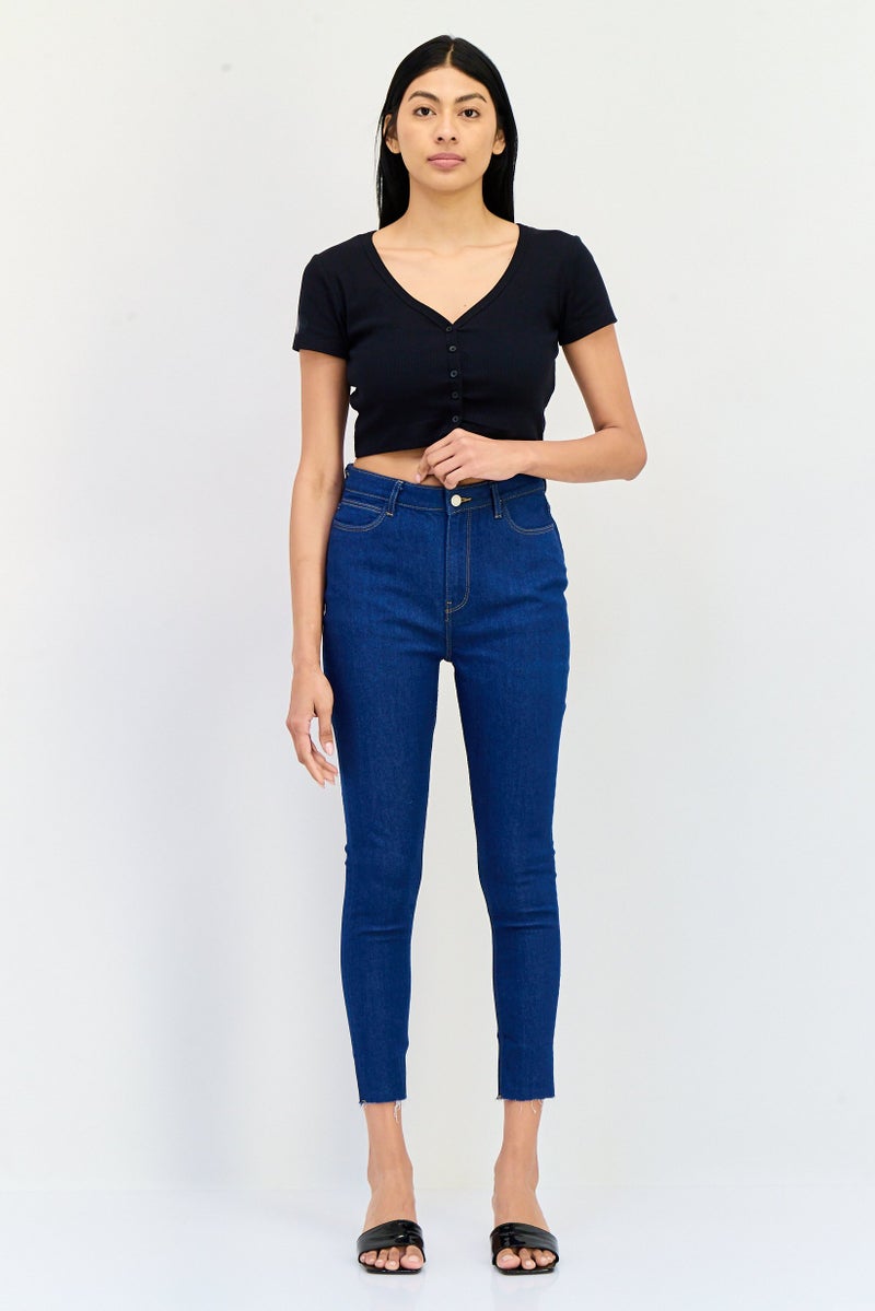 ONLY Women Regular Fit Solid Stretchable Demin Jeans, Dark Blue  - Image 2