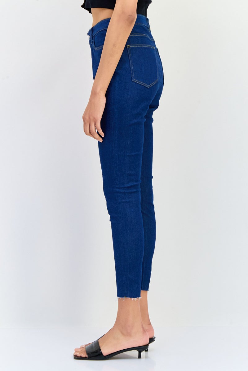 ONLY Women Regular Fit Solid Stretchable Demin Jeans, Dark Blue  - Image 4