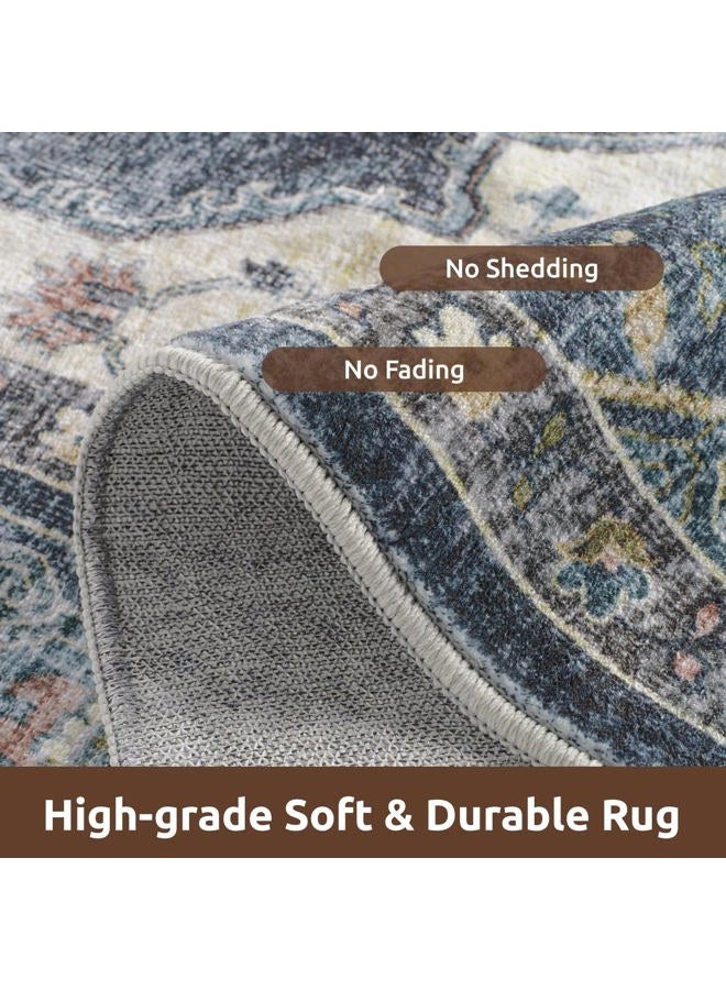 AMOAMI Area Rug 6X9 Rugs for Living Room-Vintage Soft Blue Rugs for Bedroom-Non Slip Carpet-Machine Washable Rug for Dining Room Living Room Bedroom Office Under Table - Image 3