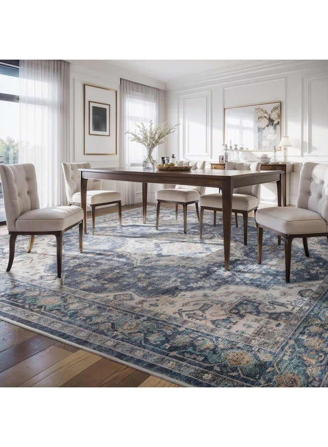 AMOAMI Area Rug 6X9 Rugs for Living Room-Vintage Soft Blue Rugs for Bedroom-Non Slip Carpet-Machine Washable Rug for Dining Room Living Room Bedroom Office Under Table - Image 5