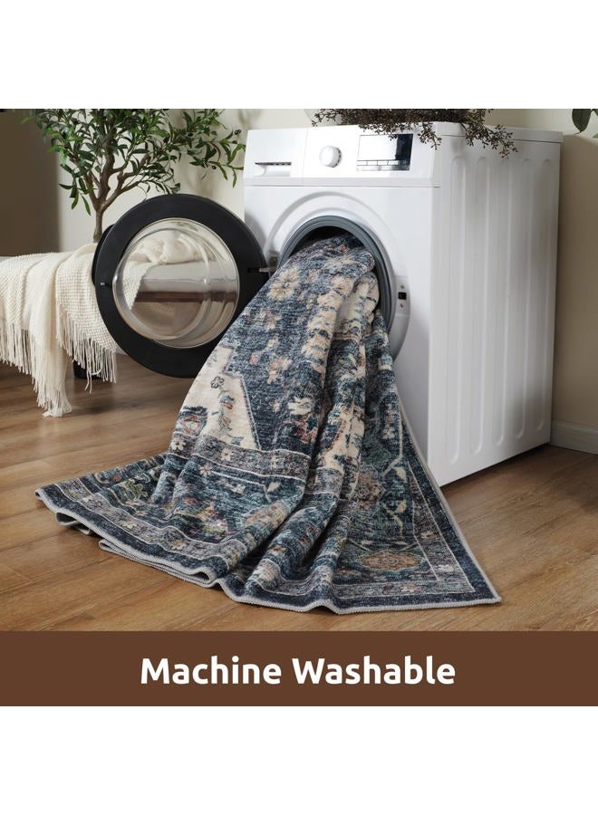 AMOAMI Area Rug 6X9 Rugs for Living Room-Vintage Soft Blue Rugs for Bedroom-Non Slip Carpet-Machine Washable Rug for Dining Room Living Room Bedroom Office Under Table - Image 4