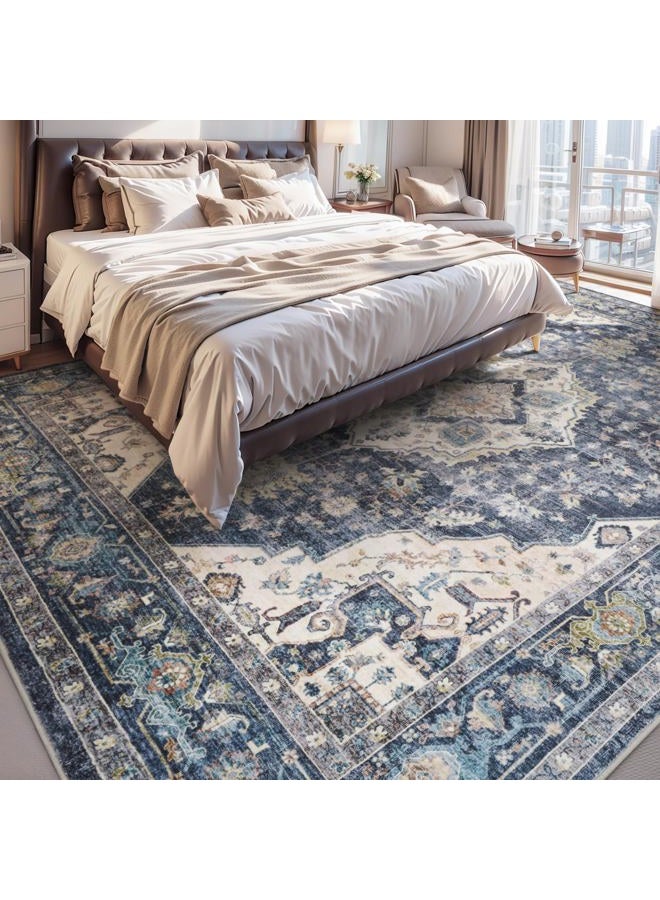 AMOAMI Area Rug 6X9 Rugs for Living Room-Vintage Soft Blue Rugs for Bedroom-Non Slip Carpet-Machine Washable Rug for Dining Room Living Room Bedroom Office Under Table - Image 2