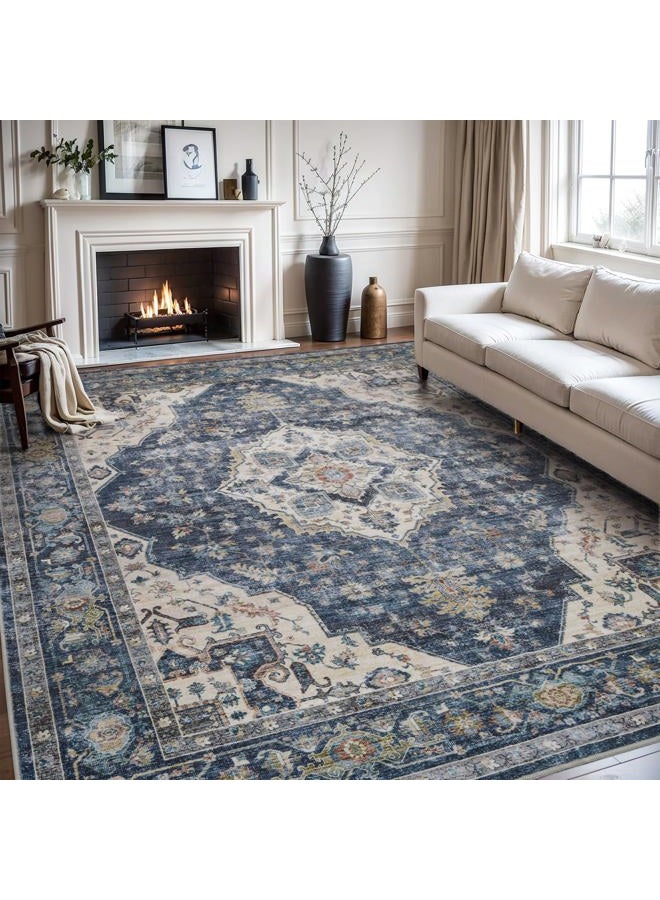 AMOAMI Area Rug 6X9 Rugs for Living Room-Vintage Soft Blue Rugs for Bedroom-Non Slip Carpet-Machine Washable Rug for Dining Room Living Room Bedroom Office Under Table - Image 1