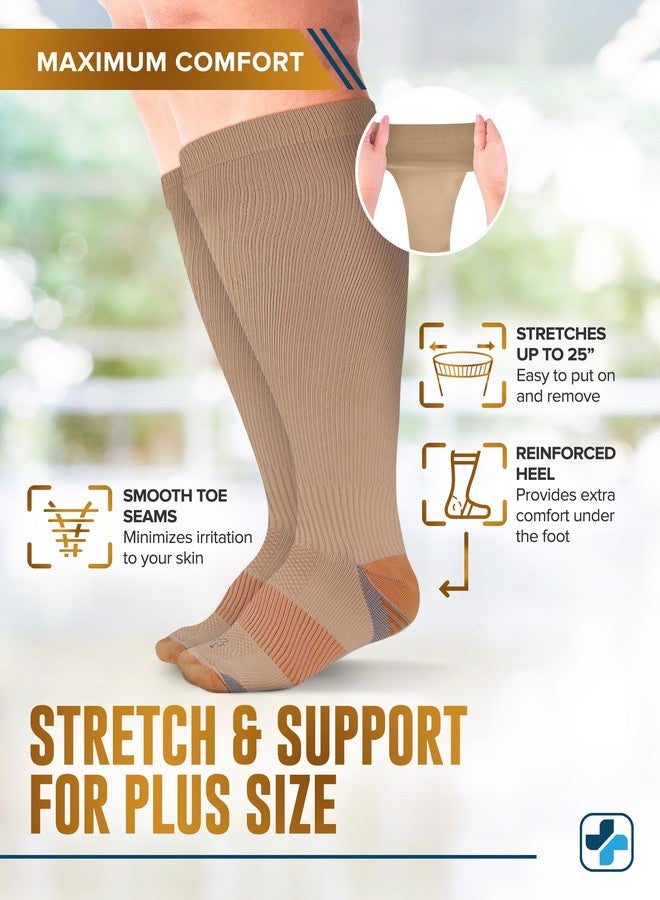 Doctor's Select® Copper Plus Size Compression Socks Wide Calf - 2 Pairs | 20-30mmHg Extra Wide Calf Compression Sock Women |Traveling & Running | Tan /cppr-3XL - Image 3