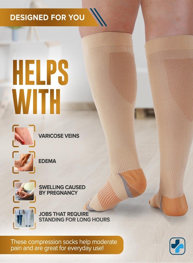 Doctor's Select® Copper Plus Size Compression Socks Wide Calf - 2 Pairs | 20-30mmHg Extra Wide Calf Compression Sock Women |Traveling & Running | Tan /cppr-3XL - Image 4