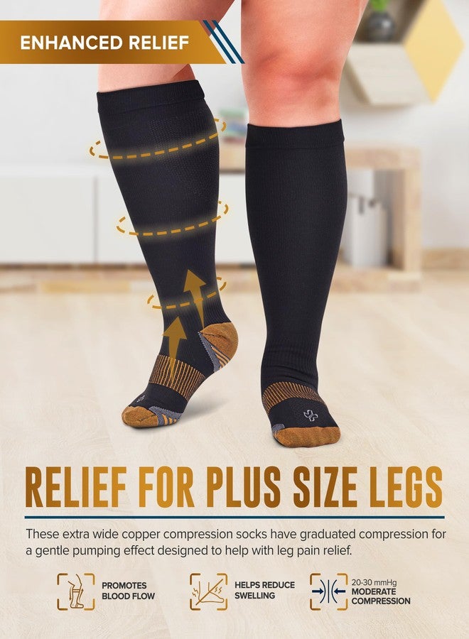 Doctor's Select® Copper Plus Size Compression Socks Wide Calf - 2 Pairs | 20-30mmHg Extra Wide Calf Compression Sock Women |Traveling & Running | Tan /cppr-3XL - Image 2