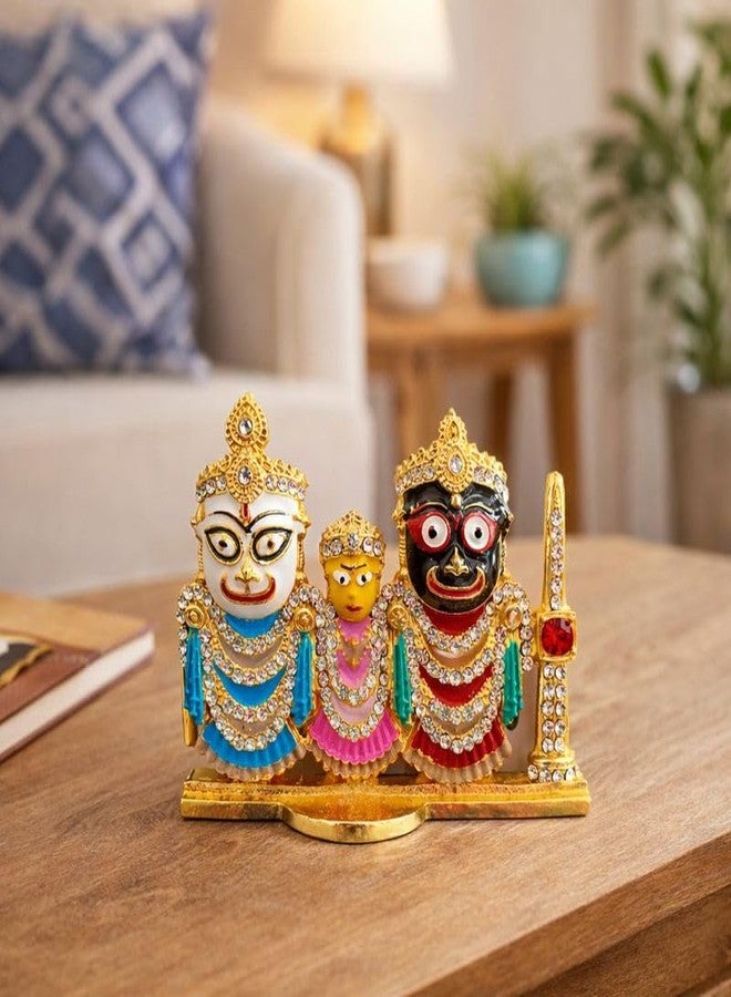 BEXCO Stone Studded Lord Jagannath, Balabhadra, Subhadra Idol with Sudarshan Chakra Statue for Car Dashboard - 2.5 '' inch - Image 4