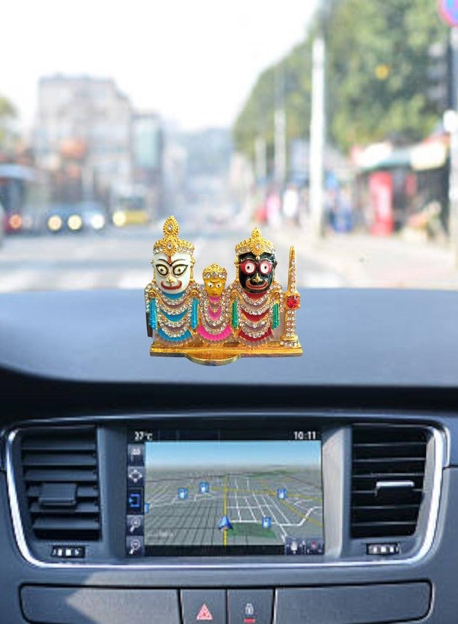 BEXCO Stone Studded Lord Jagannath, Balabhadra, Subhadra Idol with Sudarshan Chakra Statue for Car Dashboard - 2.5 '' inch - Image 2